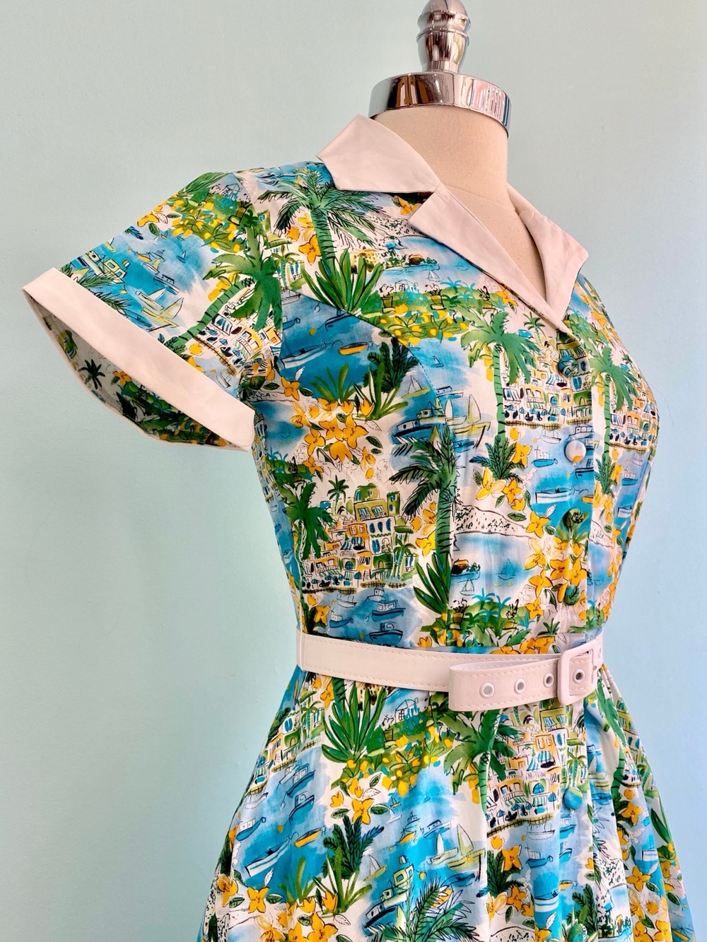 NWT Unique Vintage Alexis Seaside Village Shirtwaist Cotton Dress Size Large - Picture 3 of 8